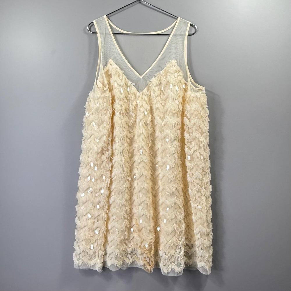 Maeve Dress Womens XL White Sequin Mesh Tank Trapeze Swing Party Wedding